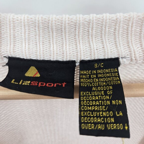 Vintage Liz Claiborne Cream Open Buttoned Logo Preppy Cotton Cardigan Small - Picture 13 of 14